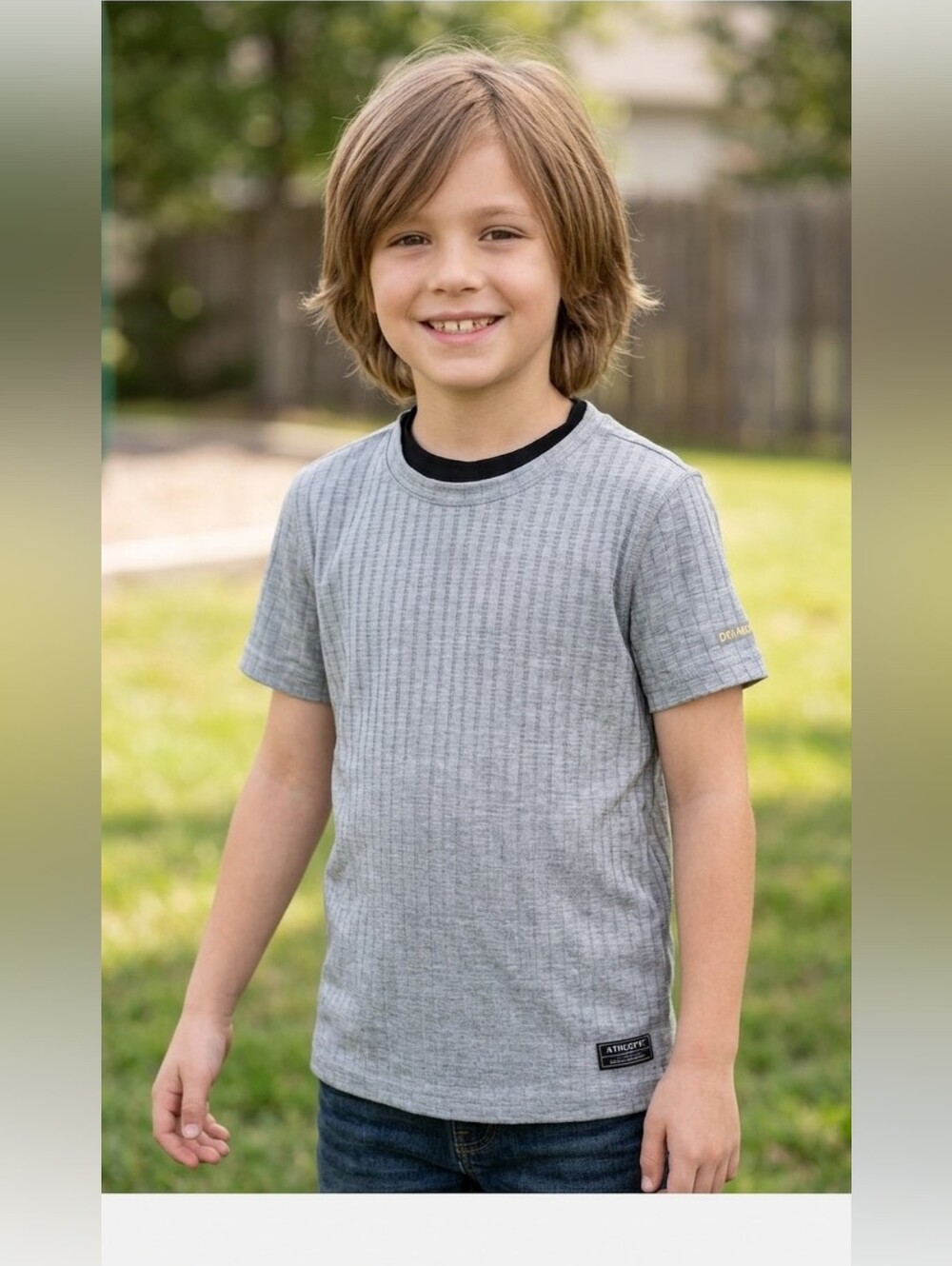 Athletic Works Gray Short-Sleeve Textured Crew Tee     Boy's Size 6